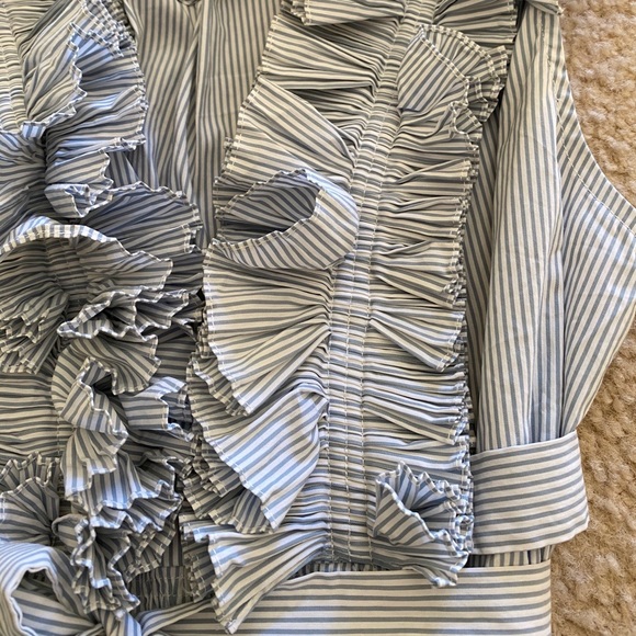 BCBGMaxAzria blue and white stripe ruffle shirt - Picture 3 of 8